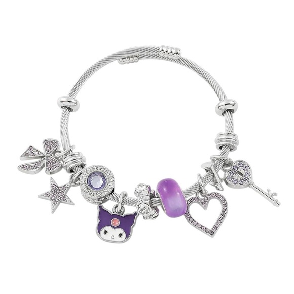 Silver Charm Bracelet with Purple Accents - Picture 1 of 3